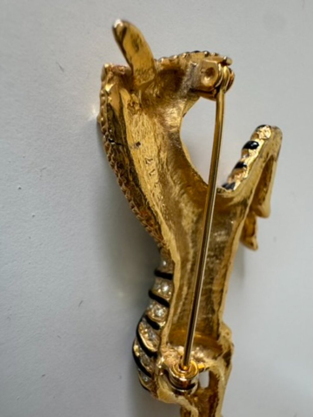 Zebra Rhinestone Brooch Gold Pin - Picture 6 of 8